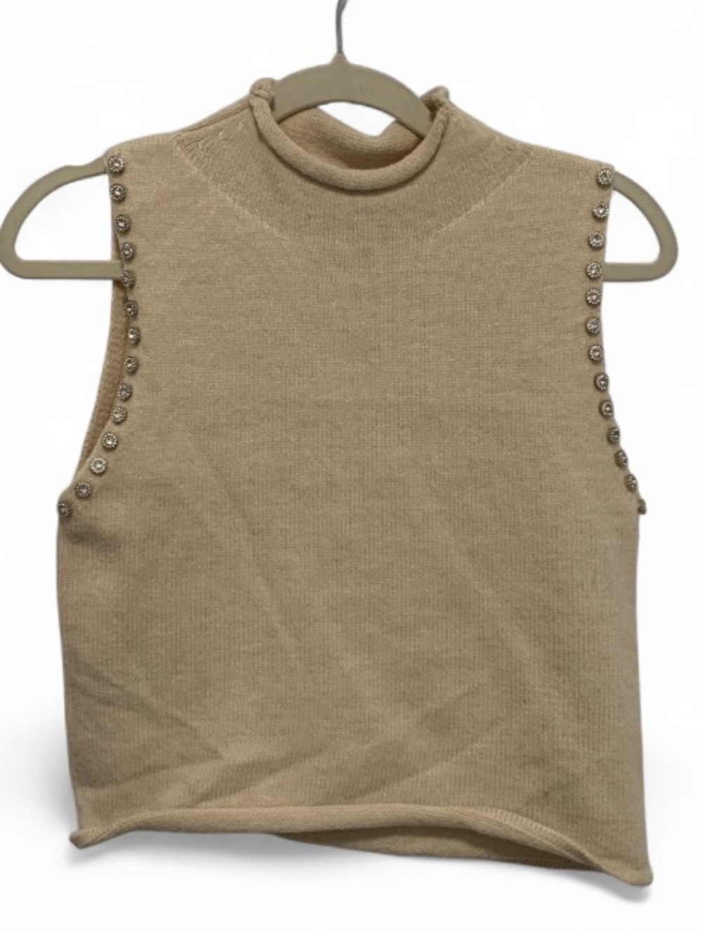entro Cream Sleeveless Mock Neck Sweater Tank with Stud Trim